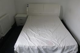 * Contemporary White Melamine Double Bed with Single 2 Drawer Bedside Cabinet. This lot is located