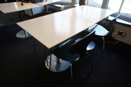 * 2 x PV Coated Corian Topped Bistro Tables (800 x 800mm) with 4 Painted Wood/Chrome Chairs (White