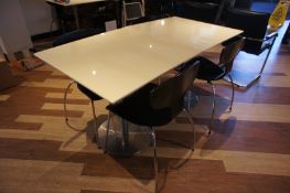 * 2 x PV Coated Corian Topped Bistro Tables (800 x 800mm) with 4 Painted Wood/Chrome Chairs (Cream