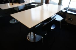 * 2 x PV Coated Corian Topped Bistro Tables (800 x 800mm) with 4 Painted Wood/Chrome Chairs (White