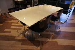 * 2 x PV Coated Corian Topped Bistro Tables (800 x 800mm) with 4 Painted Wood/Chrome Chairs (Cream