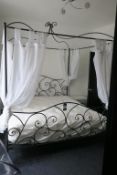 * Ornate Tubular Metal Kingsize 4 Poster Bed with Mattress and Net Curtains together with 2 x