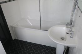 * Bathroom Suite comprising Bath with Shower Screen, Sink on Pedestal and Toilet. This lot is