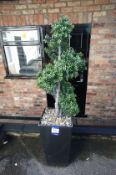* Fabricated Outdoor Planter (700 x 1200 x 510) and Artificial Topiary to Black Pot. This lot is