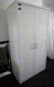 * White Melamine 2 Door Wardrobe and 2 Drawer Bedside Cabinet. This lot is located in Room 103.
