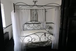 * Ornate Tubular Kingsize 4 Poster Bed with Mattress including Net Curtains. This lot is located