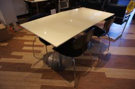 * 2 x PV Coated Corian Topped Bistro Tables (800 x 800mm) with 4 Painted Wood/Chrome Chairs (Cream