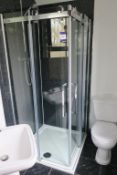 * Bathroom Suite including Corner Shower Tray and Screen, Toilet and Sink, Illuminated Bathroom