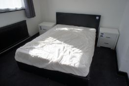 * Double Bed with Mattress and Headboard, 2 x White Melamine 2 Drawer Bedside Cabinets, White Double