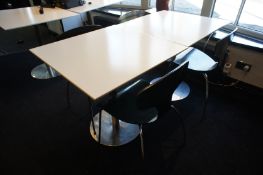 * 2 x PV Coated Corian Topped Bistro Tables (800 x 800mm) with 4 Painted Wood/Chrome Chairs (White