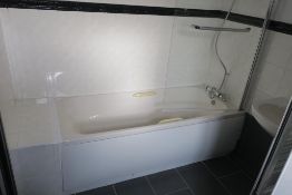 * Bathroom Suite comprising Bath, Shower Screen, Sink on Pedestal and Toilet, Heated Towel Rail.