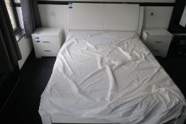 * Contemporary White Melamine Double Bed and Mattress with 2 x White Two Drawer Bedside Cabinets.