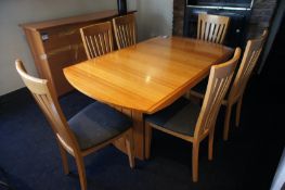 * Beech effect Dining Room Table (1600 x 950) with 6 Matching High Back Dining Room Chairs. This lot