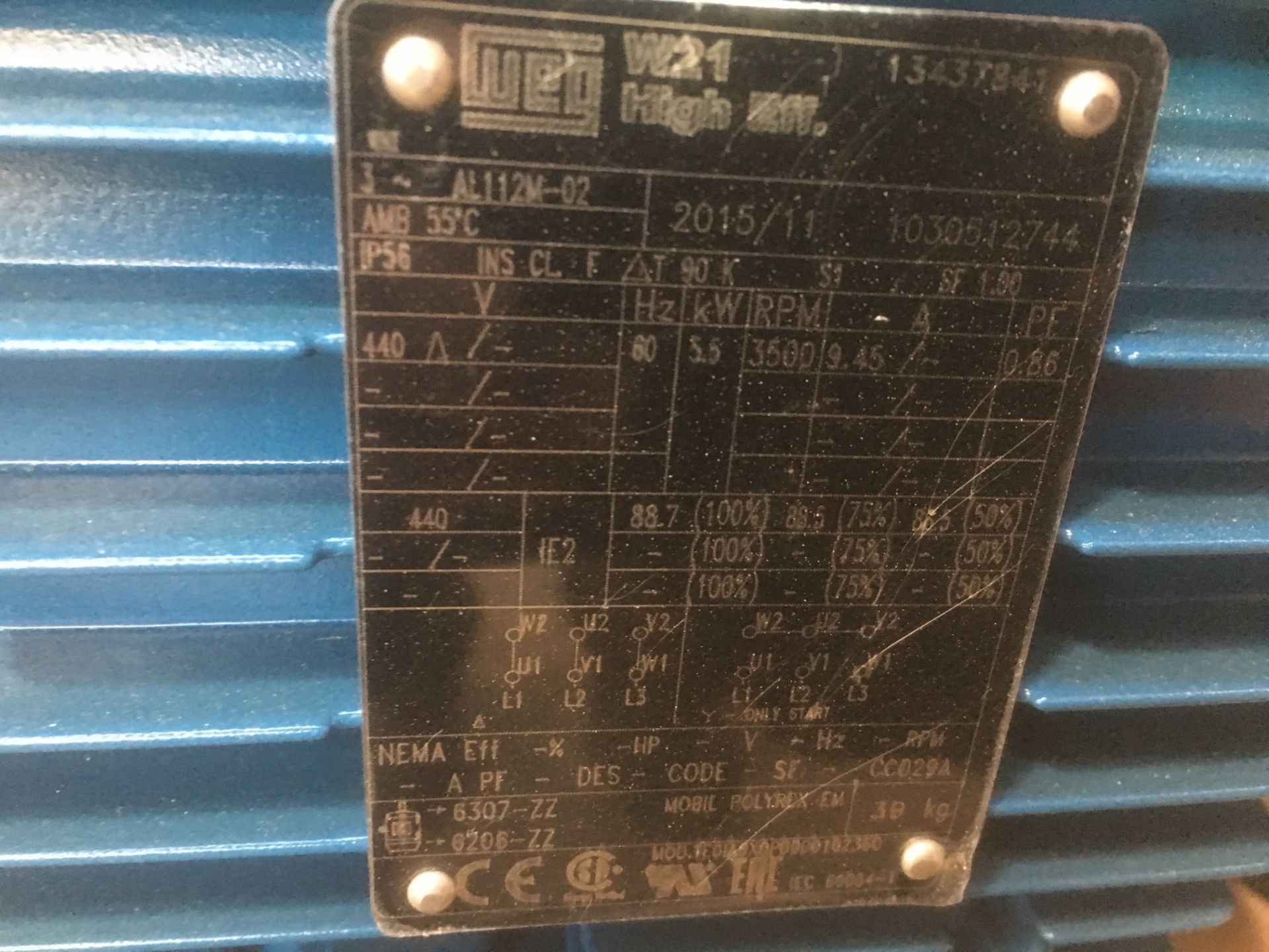 * 2 x WEG 5.5kW 3 Phase Motor B35T Mounting - Image 2 of 2