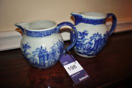 * 2 x Chinese Themed Blue/White Ceramic Jugs.