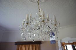 * Ornate Glass/Crystal Multi Light Chandelier. This lot is located in Bedroom Love
