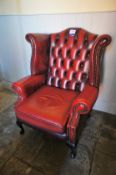 * Leather Single High Backed Chesterfield Chair. This lot is located in the Small Bar Off Kitchen (
