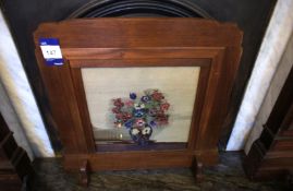 * Decorative Embroidered Fire Screen and Cast Iron Fender. This lot is located in the Morning Room