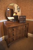 * Walnut effect 3 Drawer Chest of Drawers with Circular Mirror. This lot is located in Bedroom Lee