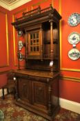 * Antique Ornate Tall Dark Wood Part Glazed Dresser, 3 Cupboard 3 Drawer. This lot is located in the