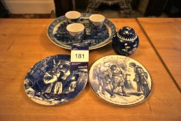 * 7 x Pieces of Various Blue/White Ceramic Ware. This lot is located in the Garden Room