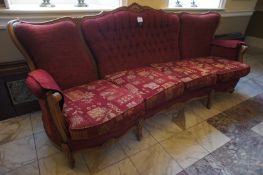 * Antique 4 Seater Upholstered Settee. This lot is located in the Reception Area.