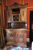 * Ornate Antique Tall Dark Wood Part Glazed Dresser, 5 Cupboard 2 Drawer. This lot is located in the