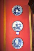 * 3 x Various Delph Blue Wall Plates. This lot is located in the Garden room