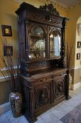 * Antique/Ornate Part Glazed Reproduction Dresser and Contents. This lot is located in the Reception