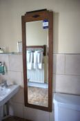 * Oak Wall Mirror, Rectangular and Embroidered Wooden Towel Rail. This lot is located in Murry