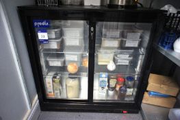 * Prodis Double Glazed Glass Door Fridge. This lot is located in the Small Cubby Hole Off Kitchen