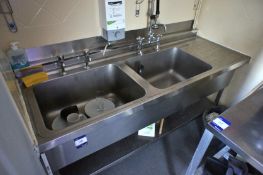 * Double Stainless Steel Sink Unit with Shower Wash Unit. This lot is located in the Small Prep Area