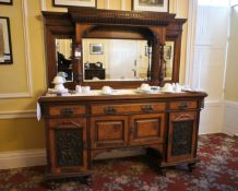 * Antique Ornate Sideboard, 4 Cupboard, 3 Drawer with Triple Mirror Backing. This lot is located