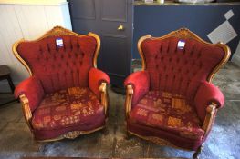 * 2 x Antique effect Upholstered Chairs. This lot is located in the Small Bar Off Kitchen (Old Range