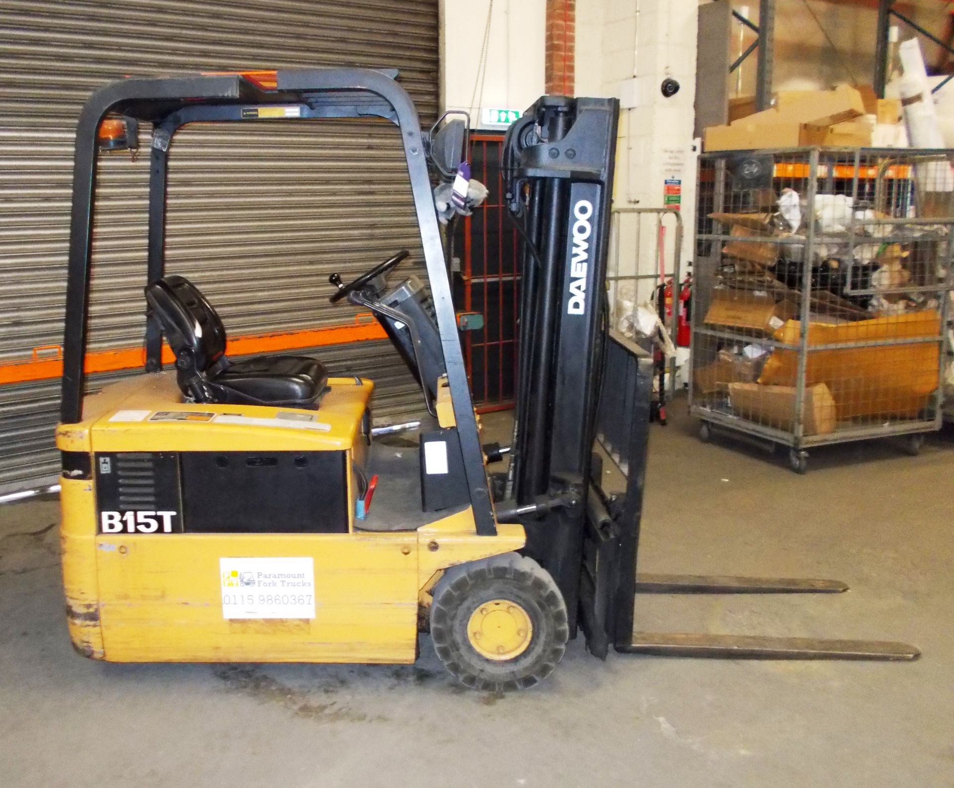 Daewoo D15T Electric Forklift Truck, capacity 1500kg, serial number 9200317 with side shift and - Image 2 of 8