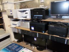 5x Assorted Printers & 3x Monitors to shelf