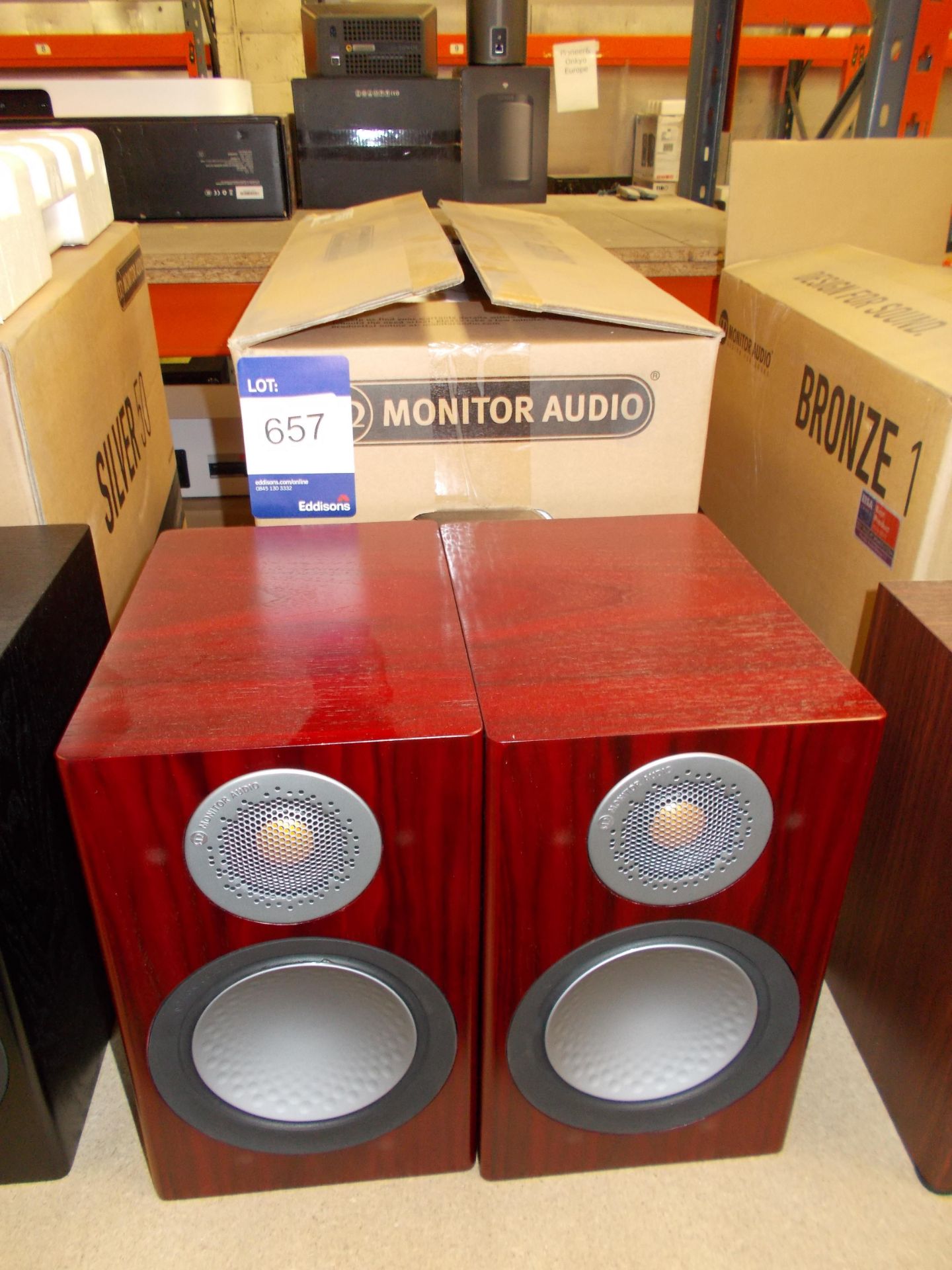 Pair of Monitor Audio Silver Series 50 Red Wood Speakers (on display) – RRP £500
