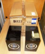 Pair of Kef R100 Black Speakers, damage, left hand corner, see photograph (on display) – RRP £420