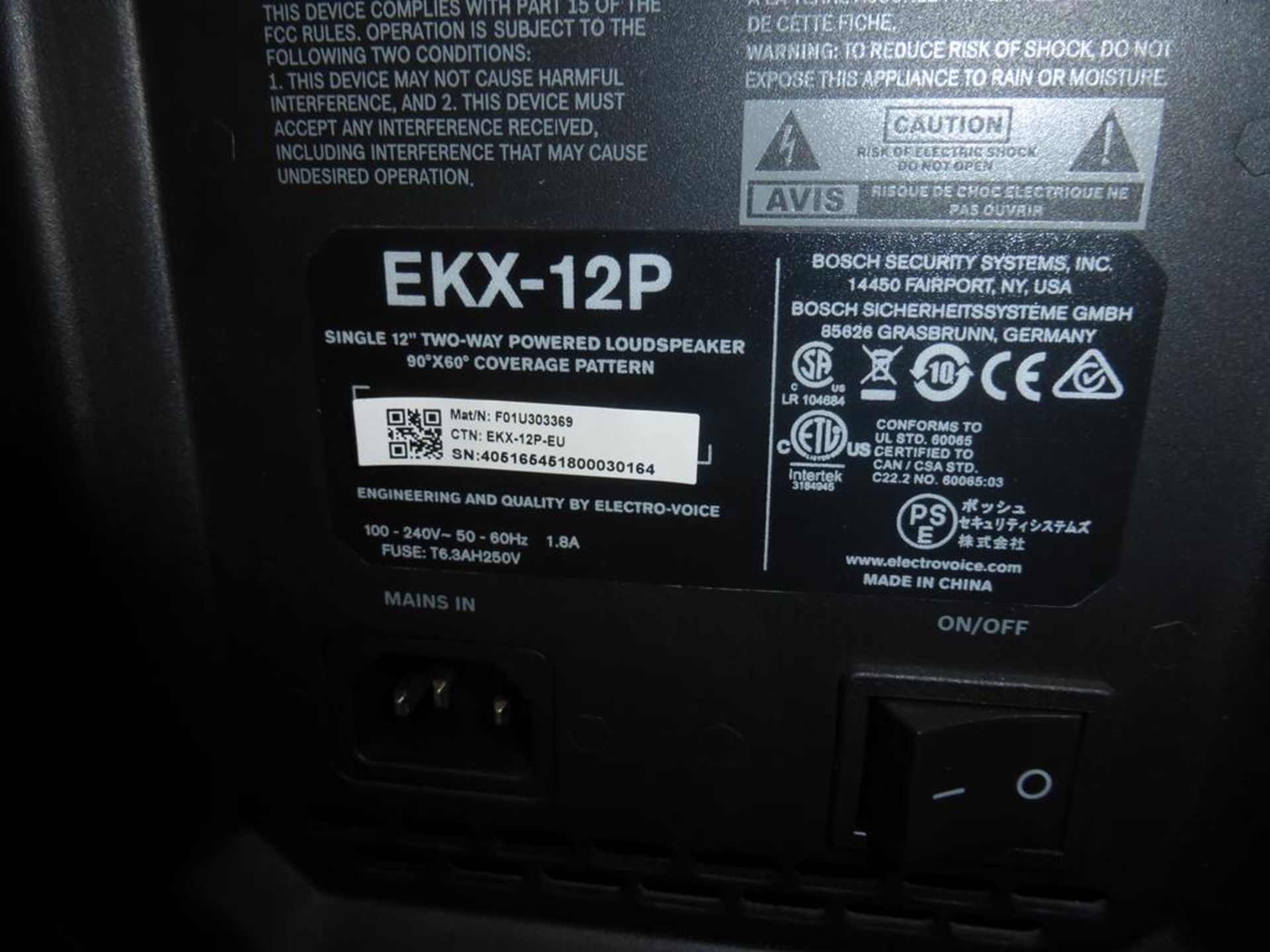 * Electro-Voice EKX-12P-EU Single 12'' two-way powered Loud Speaker 90° x 60° coverage pattern, s/ - Image 3 of 3