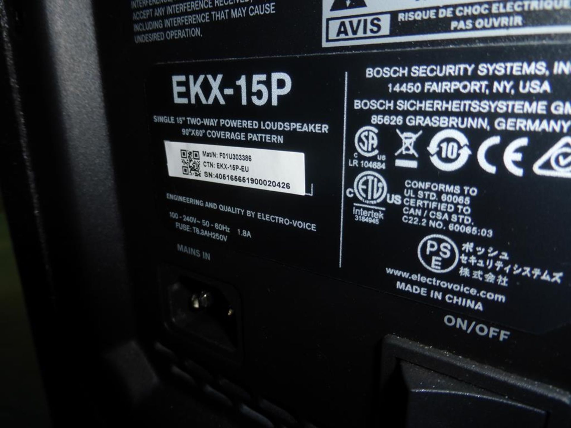 * Electro-Voice EKX 15P Single 15'' Two-way powered Loudspeaker 90° x 60° Coverage pattern, s/n - Image 4 of 4