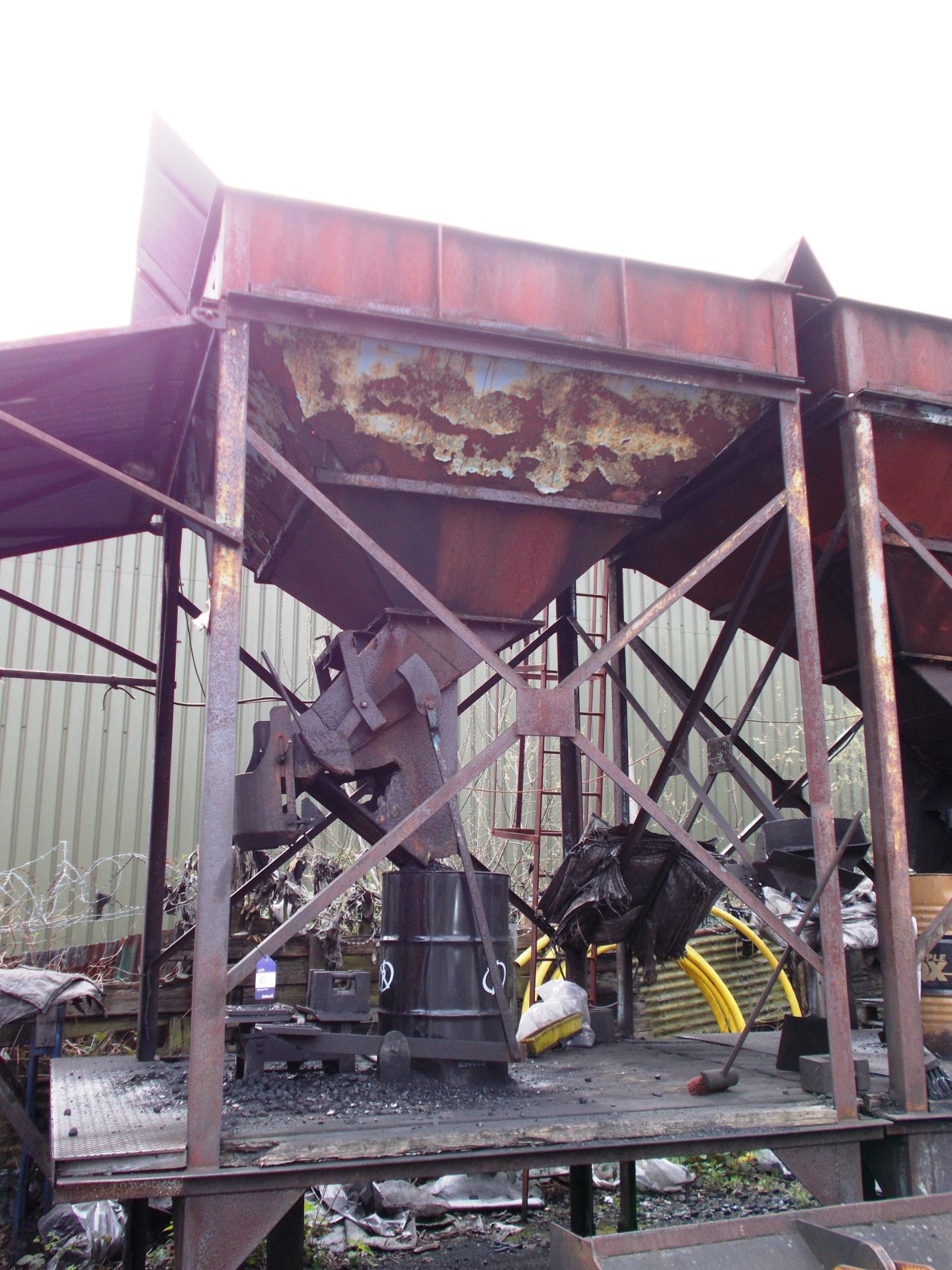 Coal hopper, with an approximate capacity of 1 tonne, equipped with weighing scales (possibly