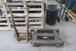 * Vintage Wood/Metal Sack Barrow with Vintage Wood 6 Wheel Trolley/Bogey Cart
