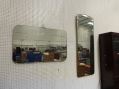 A Shaped Rectangular Mirror with cut glass decoration, mounted on wooden back (50.5cm x 81cm)