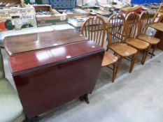 Four Matching Wooden Stick Back Chairs together with Two Drop Leaf Wooden Tables (est £40-£80)