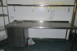* Stainless Steel Prep Bench with Lockable (no key) Cupboard (H 95cm, L 238cm, D 76cm). This lot