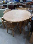 Pine Circular Dining Table (H 77cm, D 118cm) with Four Matching Chairs (est £60-£120)