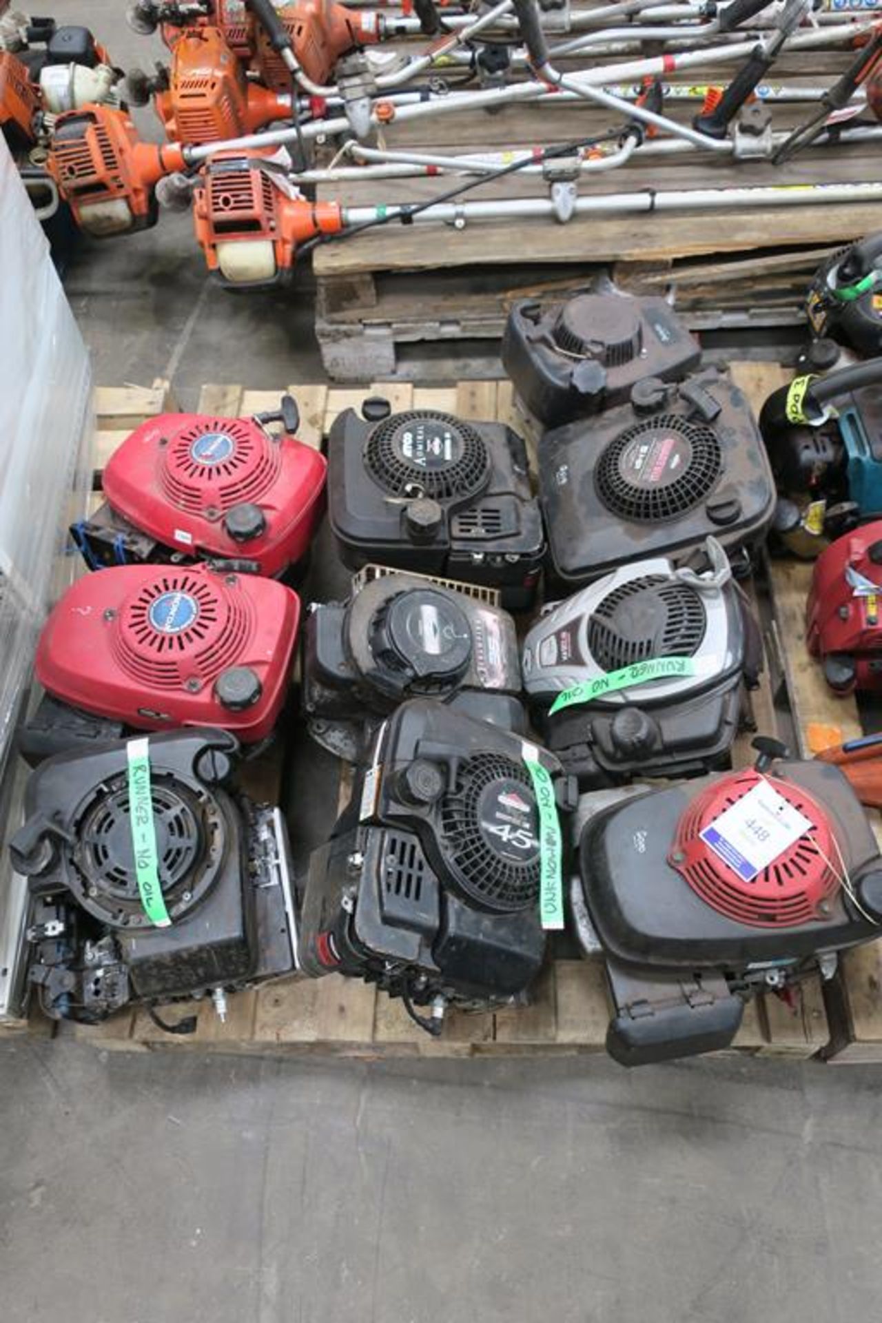 10 Various Lawnmower Engines on Pallet including Briggs & Stratton, Honda and Atco etc. (spares or