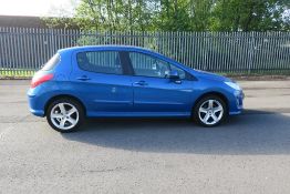 A Peugeot 308 in Blue. Date of First Registration September 2008, 1598cc Petrol, comes with 2