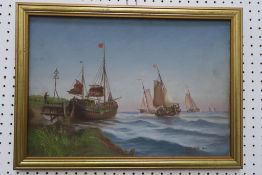 An Oil on Artist Board by Grimsby Artist WR Bunting signed and dated 1914 entitled ''Flood Tide