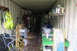 * Contents of Container to include S/S Bench, Wheel Barrow, Hose Pipe, Folding Table, Selection of